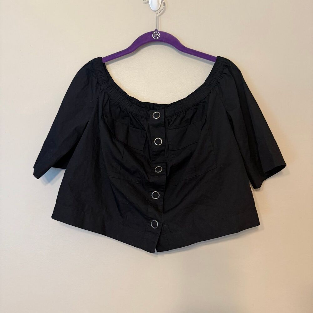 Free People Off-the-Shoulder Button-Front Crop Top | Black | Size XS